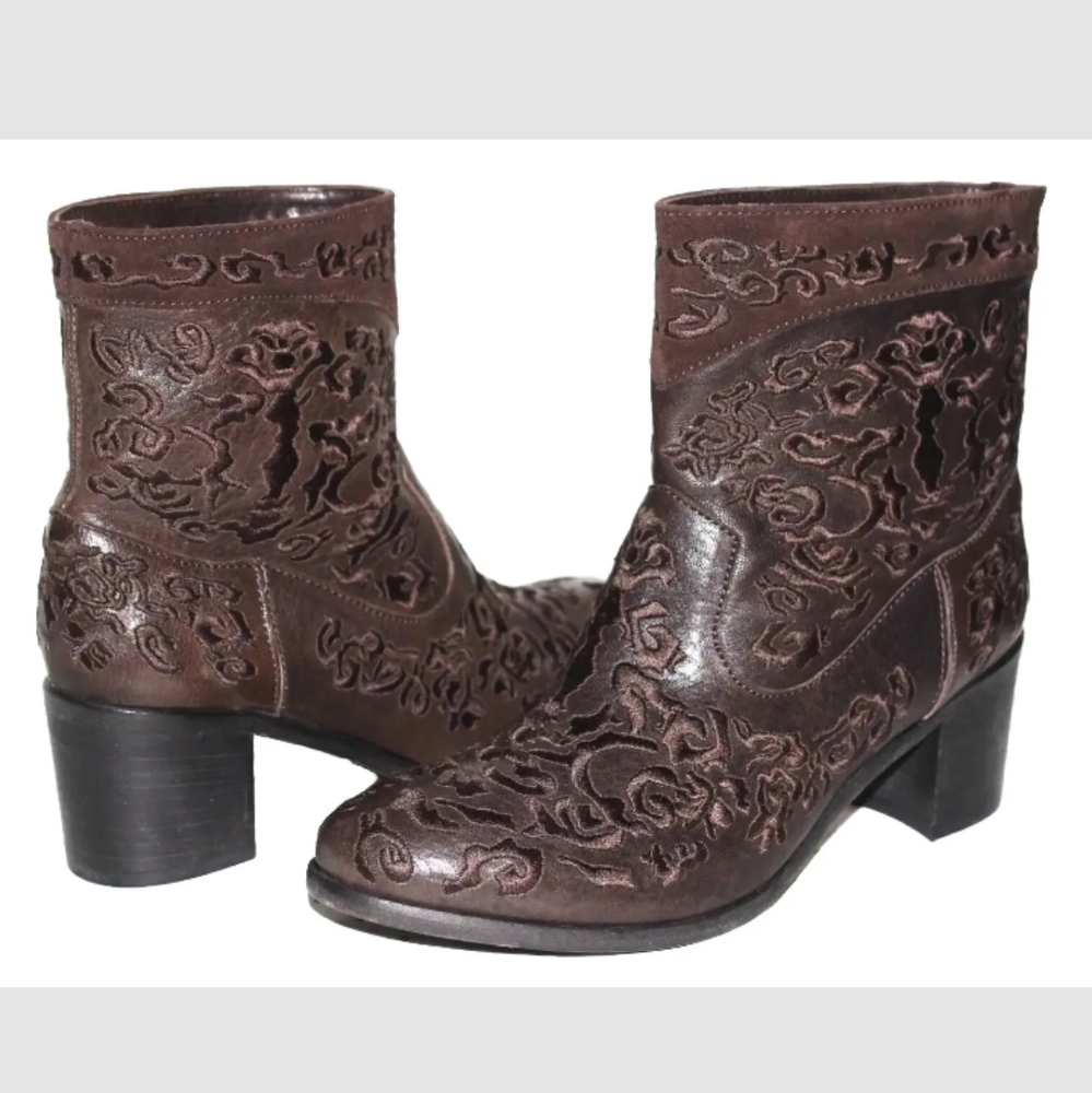 Alberto Guardiani Floral Embroidery Italian Premium Leather Boho Boots 7 US 37
